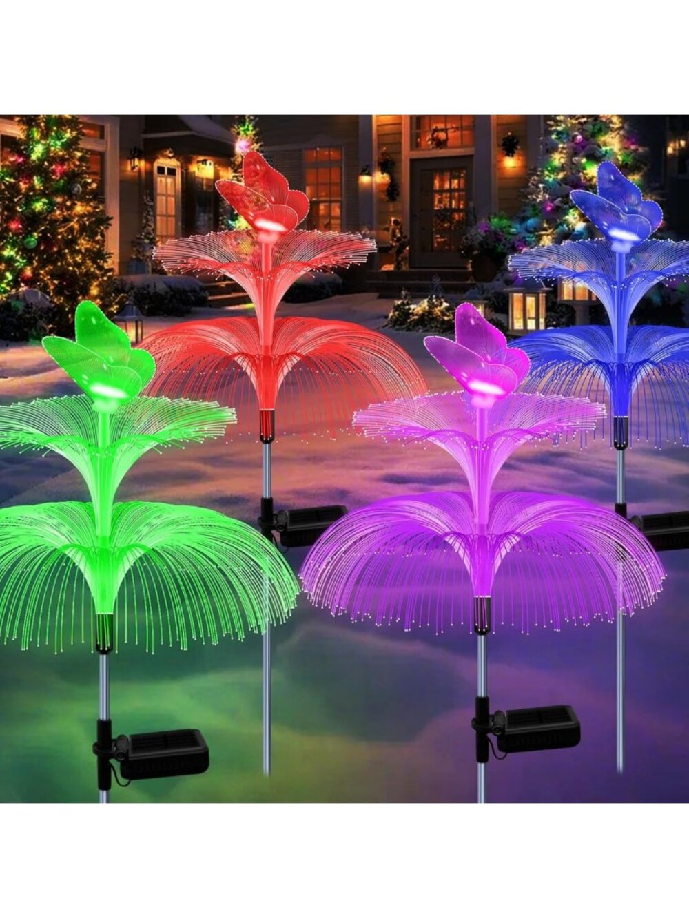 4 Pack Waterproof Solar Garden Lights, Color Changing Jellyfish & Butterfly